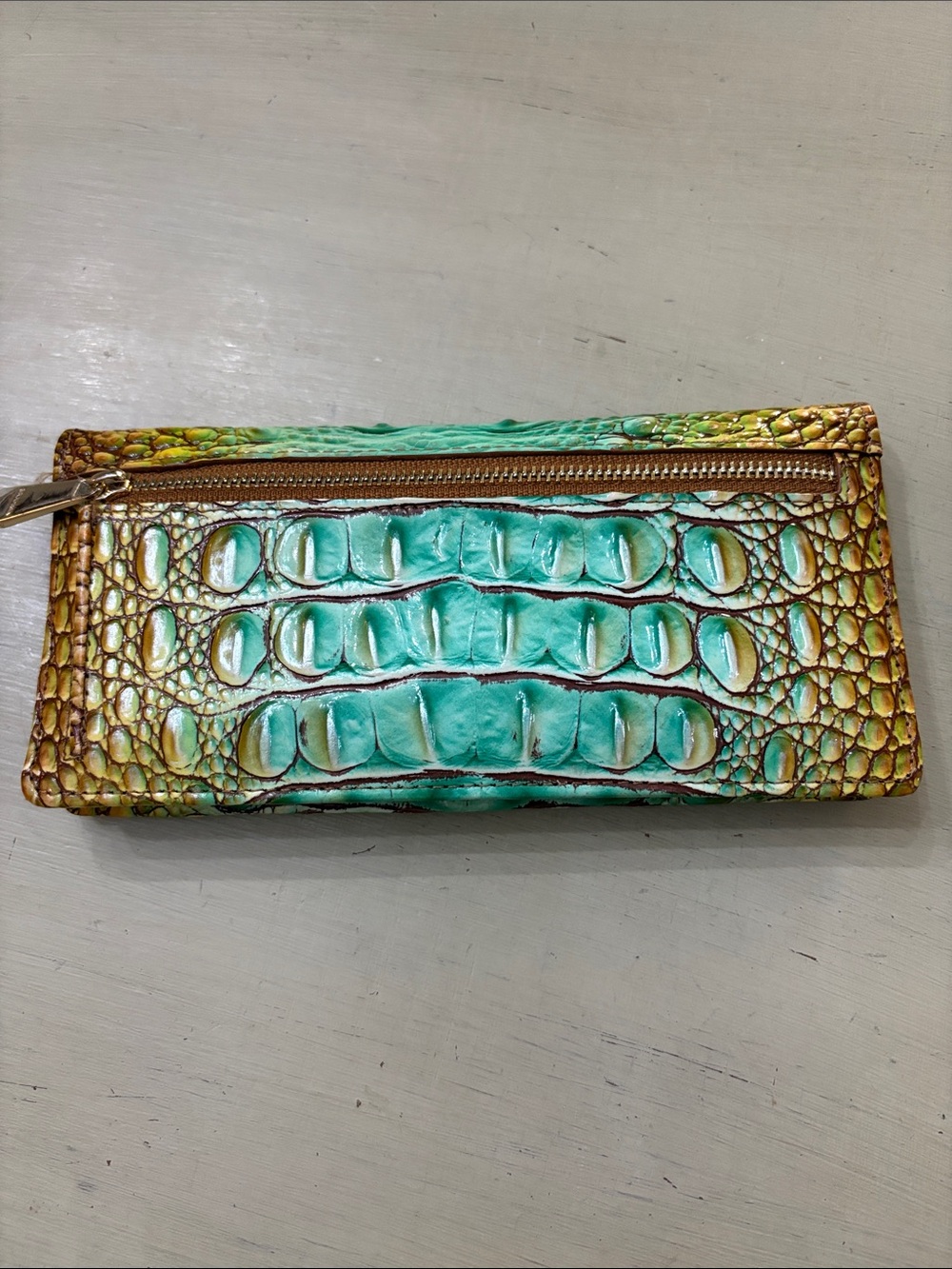 Brahmin Teal and Yellow Croc-Embossed Leather Wallet - Picture 2 of 5